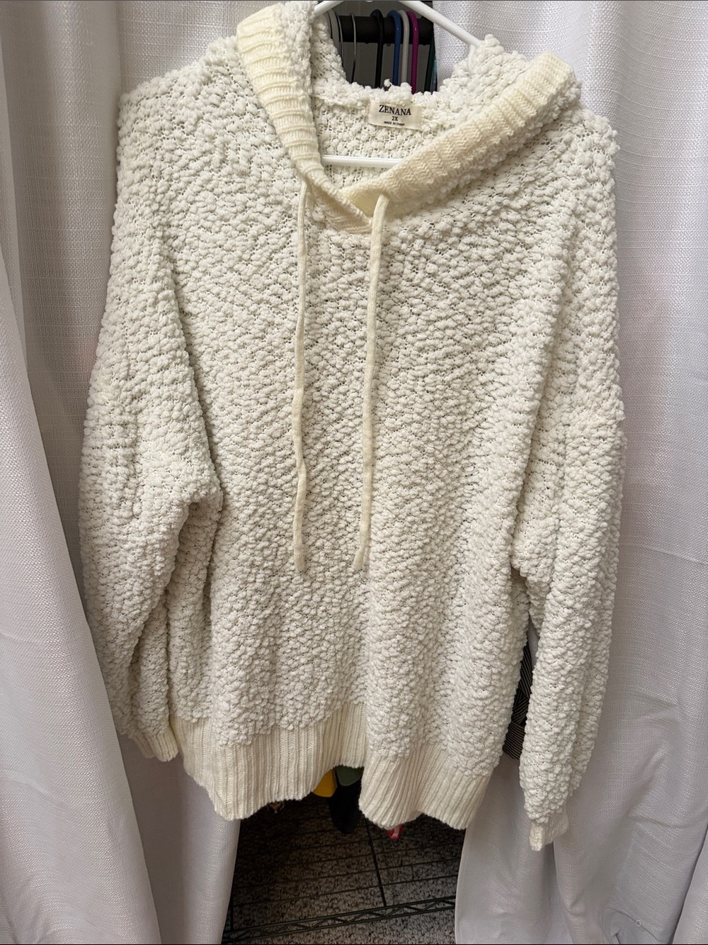 Zenana Outfitters Ivory Popcorn Hooded Sweater
